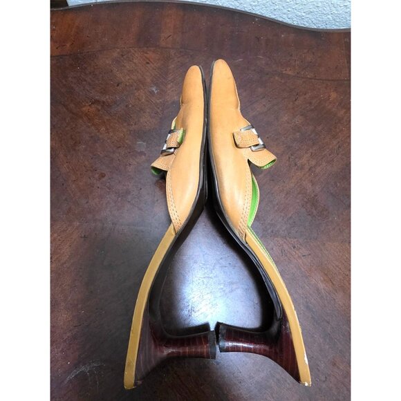 Naturalizer Tan Leather Mule Heels Buckle Detail & Green Insoles Size 8N - Picture 7 of 12
